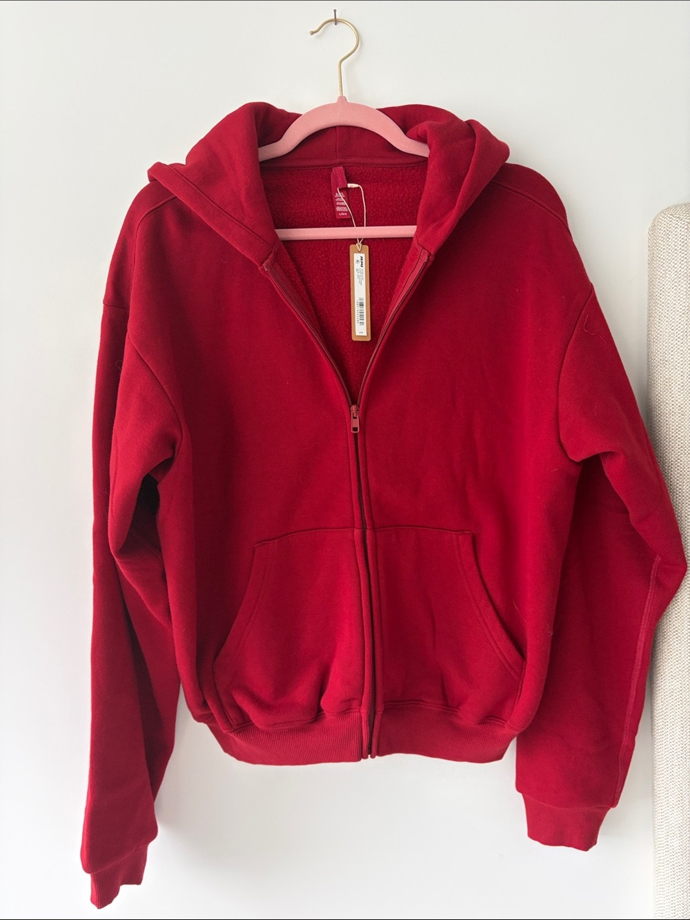 SKIMS Red Zip-Up Hoodie Sweater
